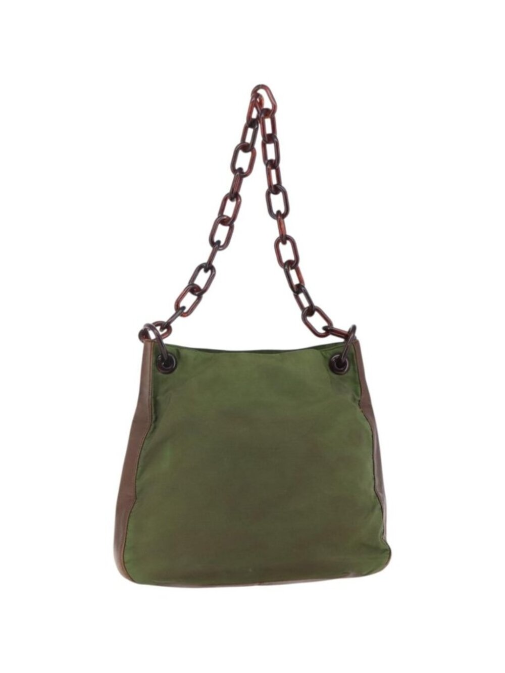 PRADA Chain Shoulder Bag Nylon Khaki